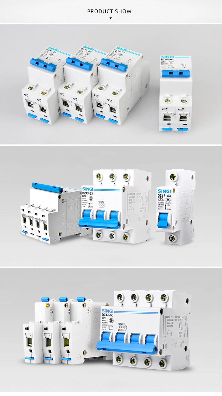 Manufacture Low Voltage Circuit Breakers Air Singi Breaker Electronic 1p DC Dz47-63