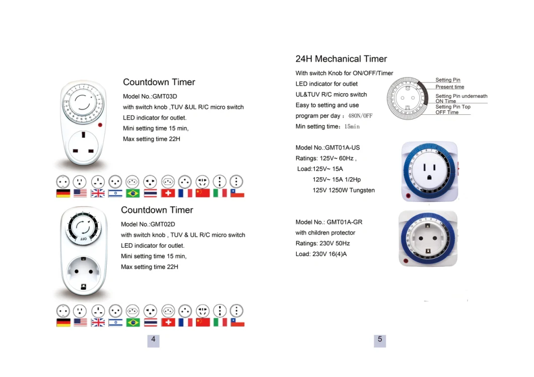 USA American Type Mechanical Plug Day Timer Switch Socket